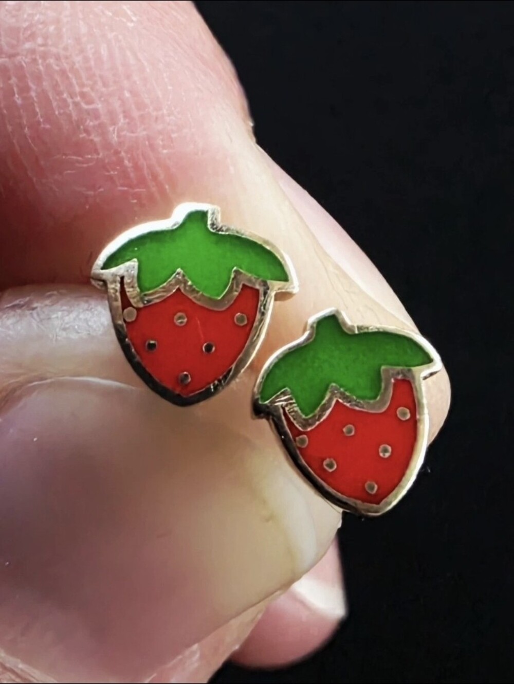 Solid 14k Yellow Gold Strawberry Enamel Post Screwback Stud Dainty Fun Earrings